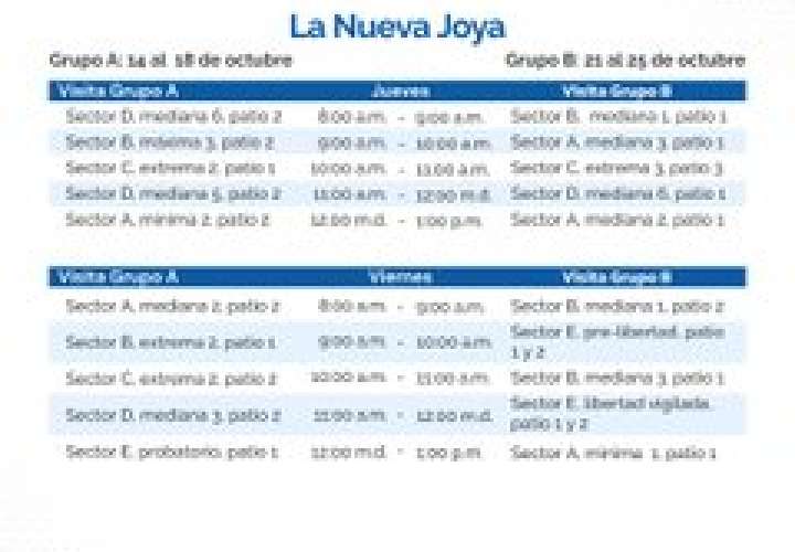 Programación de visitas en centros penitenciarios en noviembre