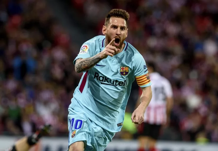  Leo Messi, celebra el primer gol del equipo blaugrana. Foto: EFE