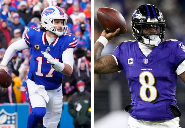 Josh Allen (izq.) y Lamar Jackson se medirán el próximo fin de semana.