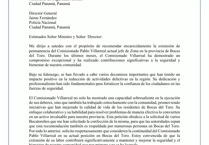 Carta de la comunidad de Bocas del Toro.